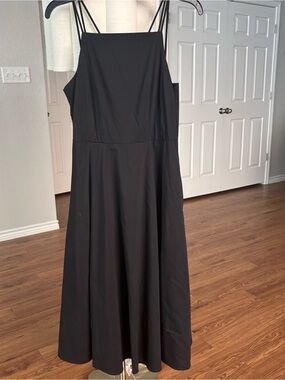 Classic Black Double Spaghetti-Strap Midi Dress